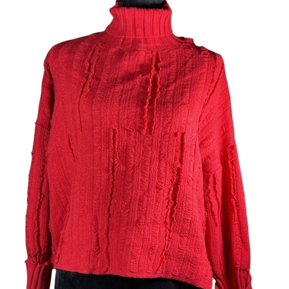 Gilli Red Distressed‎ Turtleneck Sweater Womens Large Deconstructed Knit pumk